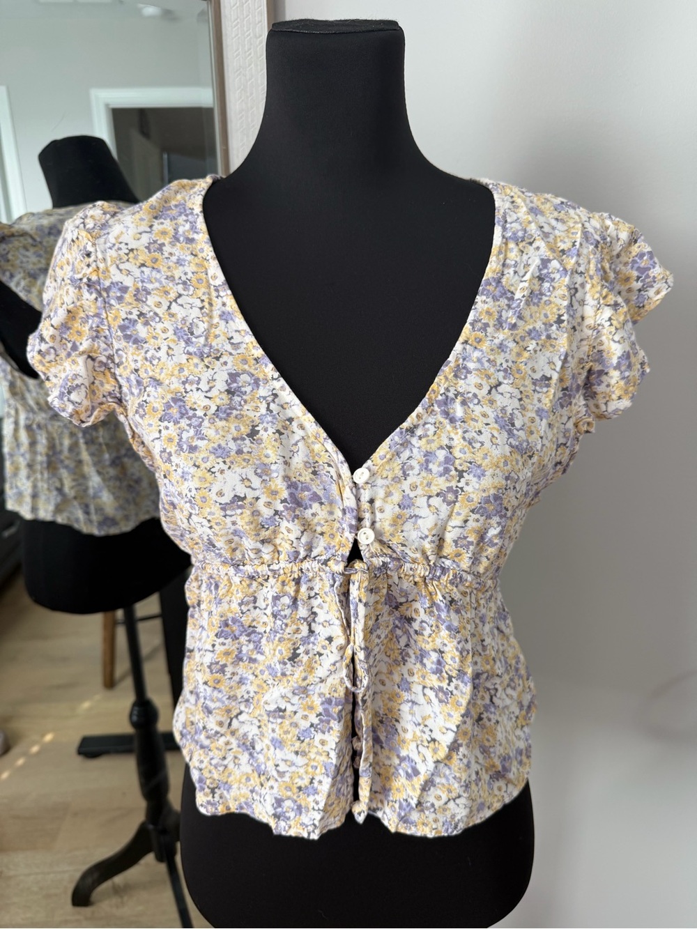 wild fable Yellow & Lavender Floral Tie-Front Blouse
